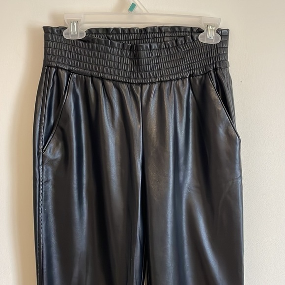 Edgy Joie Vegan Leather Pants Black SM PU Straight Paper Bag Contemporary Chic - Picture 3 of 16